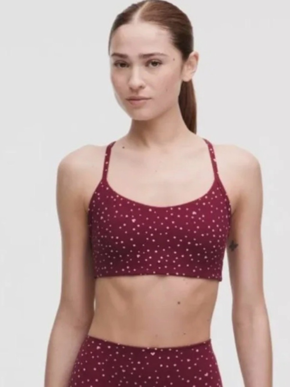 NWT Lululemon Flow Y Nulu in Heart Scattered Dot Print in Burgundy size 2